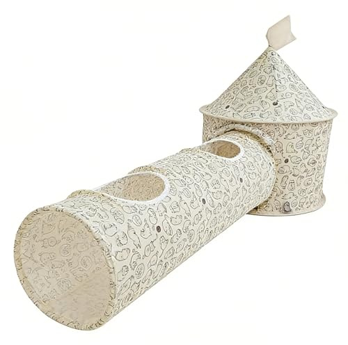 Floving Cat Tunnel Pet Toy Tunnel,Cat Tube Pop Up Tunnel Set,Collapsible Kitty Tunnel Long with Plush Ball,Kitten Toys for Indoor,also suitable for puppies, rabbits, chinchillas (White)