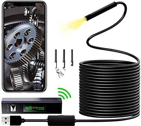 Kethvoz 1200P HD WiFi Endoscope Camera, Inspektionskameras mit 8 LED licht, für Android und iOS, IP67 Wasserdicht und Abnehmbares halbstarres Schlangenkabel