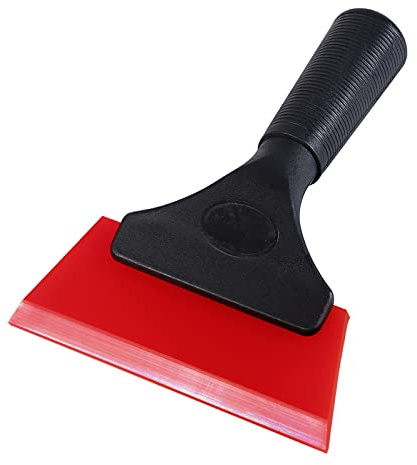 FOSHIO Small Squeegee with 5 Inch Rubber Blade Mini Wiper Window Tinting Tools for Mirror Glass Window Cleaner with Non-Slip Handle (Red Blade)