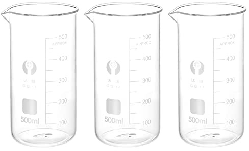 PATIKIL 3Pcs 500ml Tall Form Glass Beaker, 3.3 Borosilicate Glass Graduated Printed Scale Measuring Cups with Spout for Kitchen Lab Liquids
