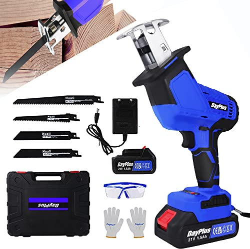 Scie Sabre sur Batterie Professional Scie Alternative 21V Scie Egoîne Electrique Scie Sabre Sans Fil Sans Balais Portable avec 4 Lames de Scie pour Métal PVC Bois Os(Une Batterie & Chargeur)