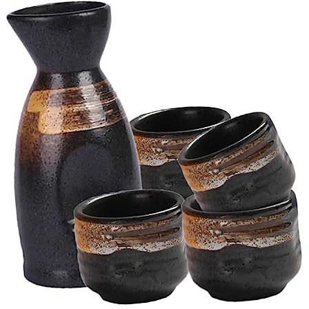 HEMOTON 1 Ensemble Pichet À Saké Décor en Verre Verres À Vin Vintage Ensemble De Tasses À Saké Carafe De Service en Céramique pour Saké De Saké en Céramique