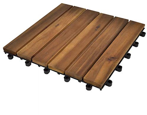 BULANED 10 x Fliese, Balkonfliesen, Unterlegmatte, Terrassenplatten, Gartenfliesen, Gartenplatten, Terassenboden, Bodenplatten, aus Akazienholz 30 x 30 cm vertikales Muster
