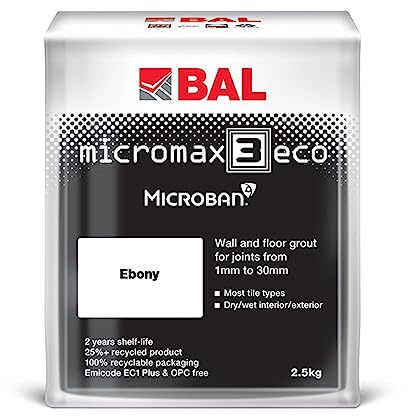 Bal Micromax3 Eco Grout Wall & Floor Grout, Rapid Set, Antimicrobial, Suitable For Interior & Exterior 2.5KG Bag - Ebony