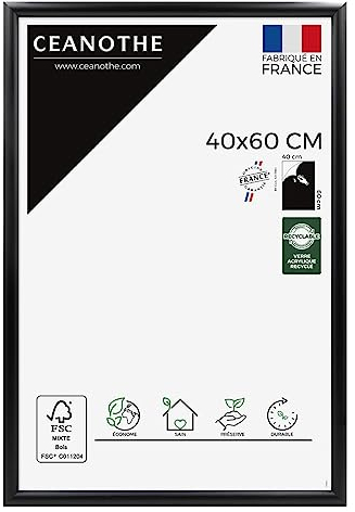 Ceanothe Cadre Photo 40x60 cm en Bois Noir, Pour Exposition et Idéal pour Poster Photo Paysages et A3, Collection Essentiel Verre acrylique Incassable Fabriqué en France