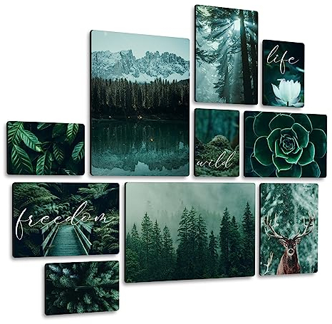 Giallobus - Satz von 10 mehrteiligen Gemälden - Wilder Wald - MDF-Holz - | 2 x 42x29,7cm | 4 x 29,7x21cm | 4 x 21x14,85cm | - Fertig zum Aufhängen – Gemälde für zu Hause