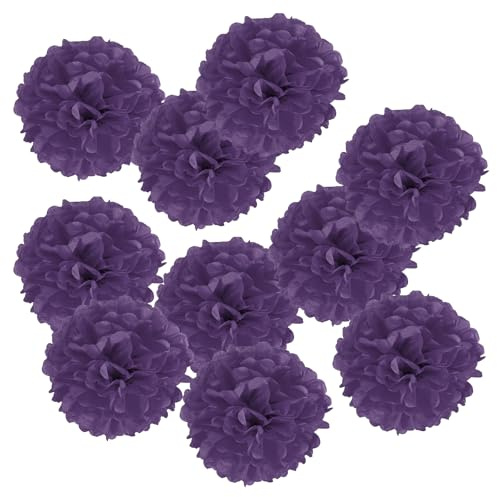 PATIKIL 6 Fazzoletto Pom Poms Fiori, 10pz Carta Fiore Palla per Matrimonio Sposa Doccia Compleanno Addio Nubilato Festa Sfondo Decorazione, Scuro Viola