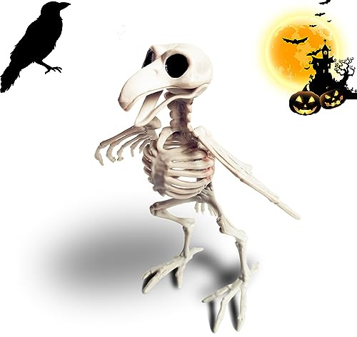 badaren Krähenskelett, Halloween Deko für Deko-Figur Krähenskelett, Horrible Tier Skelett Knochen Dekoration, Skelett Rabe aus Plastik, Horror Knochen Deko für Halloween, Karneval, Mottoparty