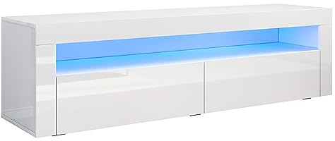 SONNI Mobile Porta TV Soggiorno, 155x40x45cm Mobile TV moderno con illuminazione LED Mobile TV per soggiorno o camera da letto - Bianco