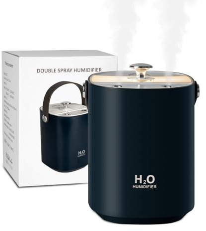 Humidifiers for bedroom,1.2L Portable Cool Mist Humidifiers Auto Shut-Off USB Desk Humidifier,with Warm Night Light and Dual Nozzle Design for Bedroom Travel Office，Blue