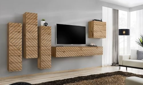 All4All Wohnwand SW III mit Lamellen - Wohnzimmermöbel - Schrankwand für Wohnzimmer - Wohnzimmerschrank - Anbauwand - Oberschrank, Wohnwand Hängend - Hängenschrank - Wotan - 21