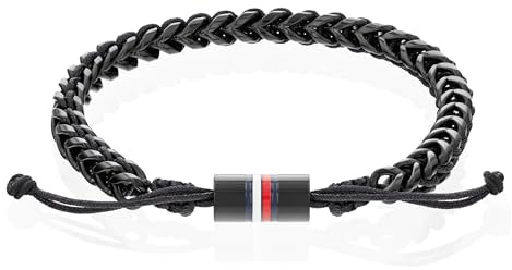 Tommy Hilfiger Jewelry Bracelet Homme en Acier Inoxydable et Nylon Entrelacé avec Fermeture Ajustable
