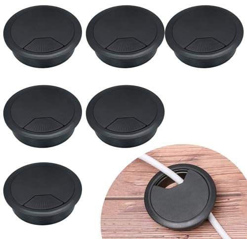 ZYNERY 6 Pcs Black Desk Grommet Desk Cable Hole 80mm Desk Cable Grommets Round Organize Cables Office Desk, Home Computer Desk (Black)