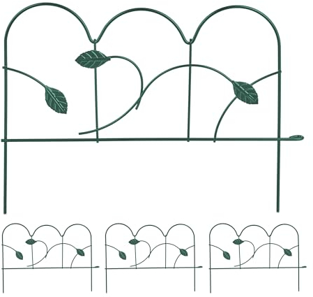 Relaxdays Beeteinfassung, 4er Set, Metall, HxB: je 28 x 38,5 cm, Beetumrandung für Garten, Zierzaun zum Stecken, grün