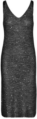 VERO MODA VMLEILANI New Strap - Vestido con Cuello en V, Color Negro, Negro/Detalles: Lentejuelas Plateadas, M