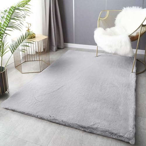 VIMODA Fellteppich Deluxe waschbar, sanfter Hochflor-Teppich einfarbig, kuschelig für Ihr Wohnzimmer oder Schlafzimmer,Farbe:Silber;Maße:80x150 cm