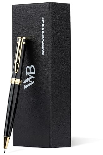 Wordsworth & Black Mechanischer Bleistift Graphitmine - Schwarzer Lack mit 24K Goldveredelung, 0,7 mm Mine, Geschenkset für Männer und Frauen