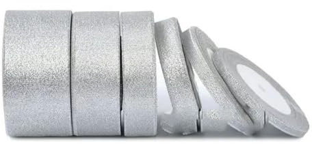 Satinband, 25 Yards, 6 mm, 10 mm, 15 mm, 25 mm, 38 mm, 50 mm, Schärpe, Geschenkschleife, handgefertigt, Basteln, Hochzeit, Party, Dekoration, glitzerndes Silber, Breite 50 mm