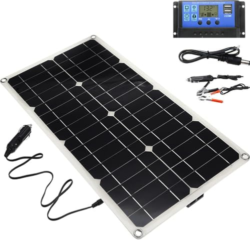 ylpddmm Panel Solar 12V/24V Placa Solar Monocristalino 30W,Panel Solar Portátil USB,Placa Solar,Placas Solares,con Controlador de Carga Impermeable para Caravanas Autocaravanas