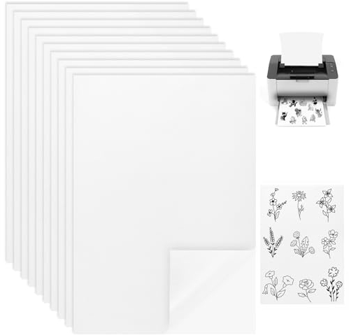 Yimomoyi Stickvorlagen Wasserlöslich, 10 Blätter Stickvlies WasserlöSlich Selbstklebend, A4 Wasserlösliches Stickvlies Selbstklebend Wasserlöslich Stickfolie Bedruckbar für Drucken Handbemalt Bestickt
