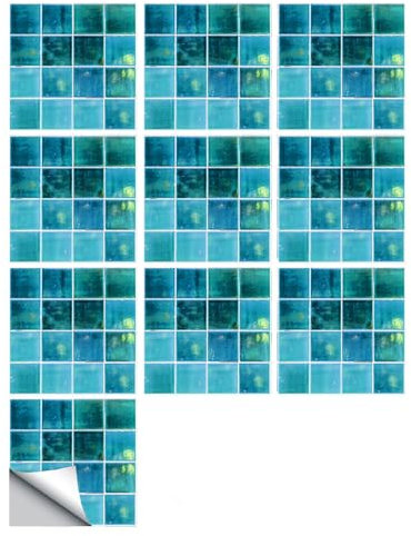 Fliesenaufkleber Blaues Mosaik Selbstklebende Klebefliesen, Wandfliesen Aufkleber,Wasserdicht Fliesensticker Fur Kuche Badezimmer Dekorative Stickerfliesen,Wohnzimmer Dekoration15X15Cm