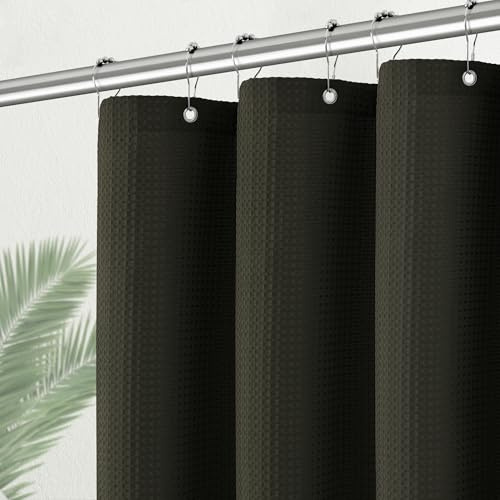 PANGSINNE Cortina de ducha de tejido gofre de 36 pulgadas, resistente al agua, con peso de 256 g/m², cortinas de ducha de tamaño medio con 6 ganchos, 36 pulgadas de ancho x 72 pulgadas de alto, color
