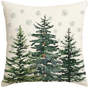 Artoid Mode Kiefern Bäume Schneeflocken Weihnachten Kissenbezug, 45x45 cm Saisonnal Winter Zierkissenbezug Cushion Cover Couch Wohnzimmer Deko