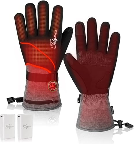 Telguua Guantes Calefactables para Hombre Mujer con Batería de 5500mAh 7.4V Recargables Eléctricamente,3 Temperaturas Ajustables Pantalla Táctil Gruesos Impermeables a Prueba de Viento para Exteriores