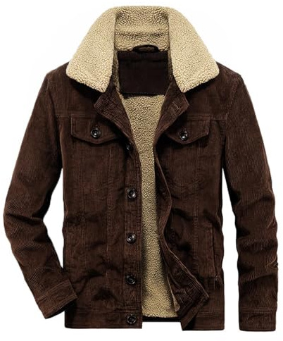 Momooda Giacca in Velluto a Coste da Uomo, Calda in Pile Militare, Antivento Cappotto Cargo, Invernale Con Bottoni, XL, Caffè