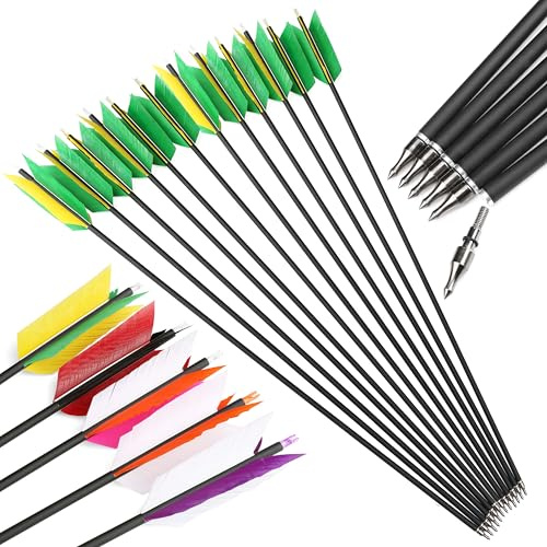 Poearcus Bogenschießen 30 Zoll Carbonpfeil Flu-Flu Pfeil mit 4pcs Truthahnfedern Befiederung 500 Spine Jagd Zielpfeil für Compound Bogen Recurve Bogen 6/12pcs