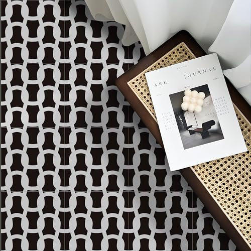 Alwayspon 10PcsX12inch/30cm Black and White Waterproof Non-slip Floor Tiles Decal for Kitchen Bathroom Living Room, Vinyl Flooring Self-adhesive Peel and Stick Vinyl Sticker, T1325