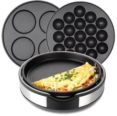 IINCOOY Crêpière Multifonction Antiadhésive avec 3 Crêpières Interchangeables, Crêpières Et Crêpes Amovibles, Machine À Crêpes Rotative en Acier Inoxydable