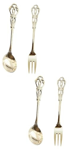 Cabilock 2 Juegos cuchara inglesa cuchara de cafe antigua tenedores de postre de aperitivo talheres aco inocidavel vajilla vintage herramientas para comer suministros de cocina Golden