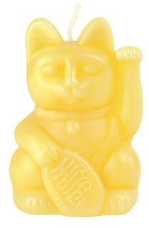 Lucky Candle - Gelbe Kerze in Form einer Glückskatze, geruchslos mit durchgehendem Docht aus Paraffinwachs