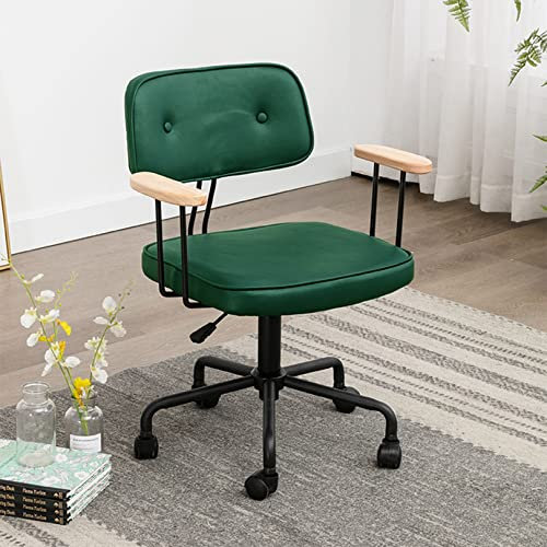 Moderner Drehstuhl mit mittlerer Rückenlehne und Armlehnen aus Holz und PU-Leder, stilvoller Arbeitsstuhl für Zuhause, Büro oder Schlafzimmer