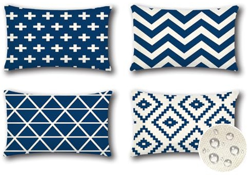 JOTOM Set di 4 Federe Copricuscini Da Esterno Impermeabile Cuscini per Divano Decorativi Moderni Geometrico Copricuscini Decorazione Per Giardino Divano Letto Fodera per Cuscini 30x50cm (Blu Navy)
