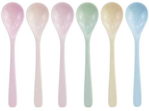 6 stycken runda plastskedar, skedar med långt handtag, återanvändbara syltskedar, för kaffe, glass, sylt, ägg, soppa, kök (5 färger)