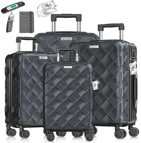 KESSER® Reisekoffer Set 4-teilig | Kofferset ABS Hartschalenkoffer mit Zahlenschloss, Kofferwaage & Reisebrieftasche 360° Rollen | Handgepäck & große Koffer für Business & Reise Trolley Charcoal