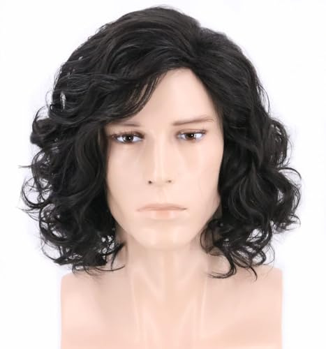 LeMarnia Herren schwarze kurze Wellige Curl Perücke Halloween Cosplay Kostüm Perücke