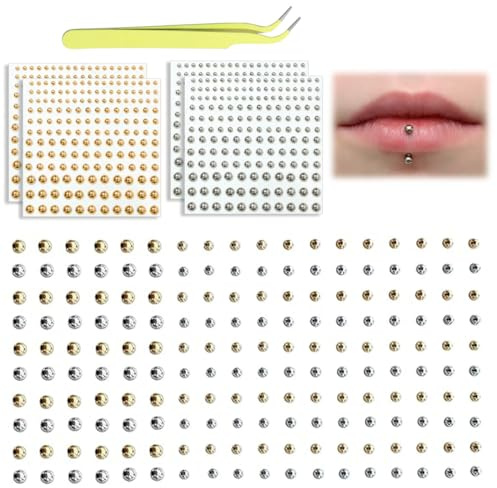 NHQZ 4 feuilles 660 pcs piercings à lèvres, faux piercing nez, piercing de sourcil, piercing de nez non pénétrant à coller sur l'autocollant de nombril,Pierres précieuses autocollantes 3/4/5/6MM