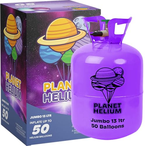 Planet Helium Balloon Canister (13L for 50 Balloons) - 99.9% Pure Helium Gas Compatible with Standard 9 Balloons for Parties, Weddings, Birthdays