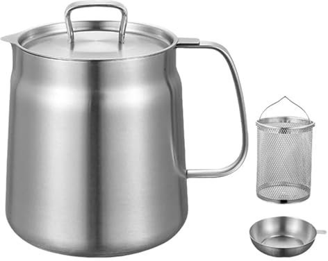 Carafe Filtrante à Huile Pot de filtre à huile en acier inoxydable 304, conteneur de filtre à graisse de grande capacité, boîte de résidus d'huile filtrée for la cuisine, la friture Pour La Cuisine(1.
