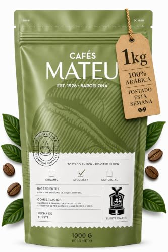 Cafés Mateu Café Molido Grueso 1kg Specialty Coffee 100% Arábica Notas Frutales Tueste Artesanal Semanal para Cafetera Italiana y Filtro Paquete de 1kg