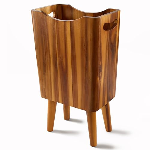 Tidita 2 Gallons Wooden Trash Can 4 Legs - Acacia Wooden Bin, Wood Bathroom Accessories - Small Bin, Waste Basket for Bedroom, Office Garbage Can - Decorative Bathroom Trash Can - Patent Pending