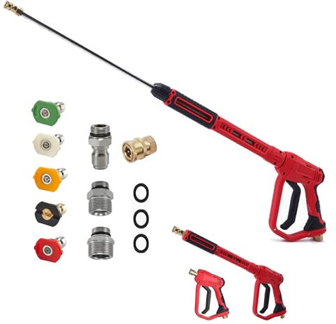 91cm Long Jet Wash Gun, High Pressure Washer Gun, Power Pressure Washer Lance with Extension Wand, 5 Nozzle Tips, M22 Fittings, Quick Connectors, for Cleaning Cars Windows Walls