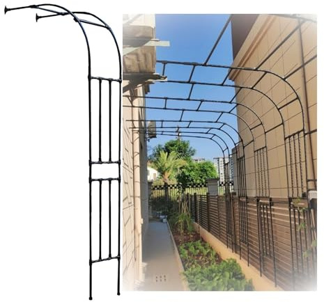 Générique 240 cm Tuteur Demi Arche de Jardin Fer Forgé Exterieur Metal pour Plantes Grimpantes Kiwi Glycine Vigne Rosiers Tomates Arceau Potager Noir Blanc Vert(Black,260W x 240H cm)