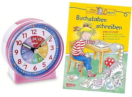 Atlanta Kinderwecker ohne Ticken mit Lernbuch Conni Buchstaben Lernen - 2126/1 BS (Rosa)