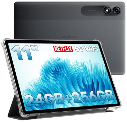 Blackview Android Tablet 11 inch, 24GB+256GB/2TB TF, 2K Incell Screen for Gaiming, Students, Netflix Watching, Streming, 5G WiFi, 8200mAh, 13MP+8MP Camaras/Face ID, Gray