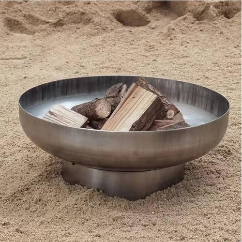 Braciere resistente, braciere basso rotondo a legna, per giardino, veranda, terrazza, campeggio, caminetti in acciaio inox per patio esterno, grande barbecue(Silver,80cm/31.5in)