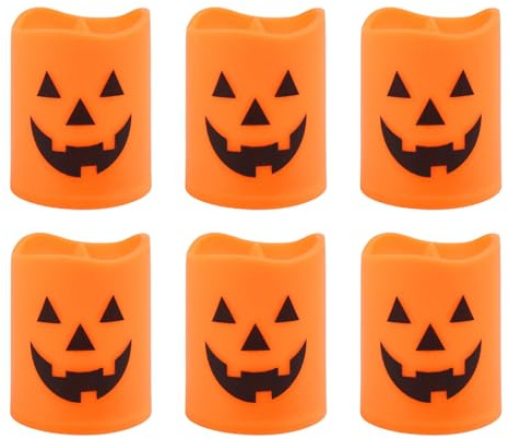 Velas sin llama de Halloween, 6 piezas de velas góticas fantasma, 1.46 x 1.77 pulgadas, decoración de luz cálida parpadeante para interiores y exteriores, chimenea, casa embrujada, fiesta, dormitorio